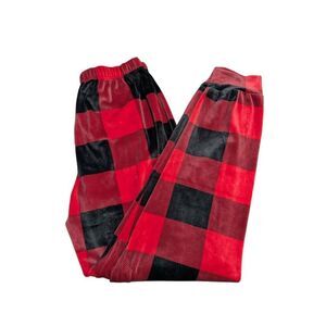 Weekend Edition Women's Velour Jogger Red Buffalo Plaid Pattern Women's Small
